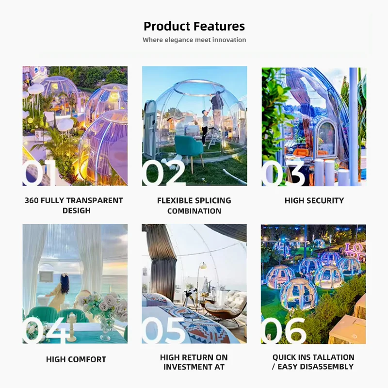 Flame Retardant Safe And Stable Dome Glamping Tent Transparent Inflatable Bubble House Bubble Tent Aluminium