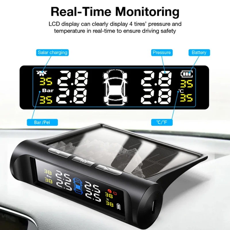 Tire Pressure Monitoring System, TPMS Tire Pressure Monitor System Colored Screen Universal Wireless LCD Display
