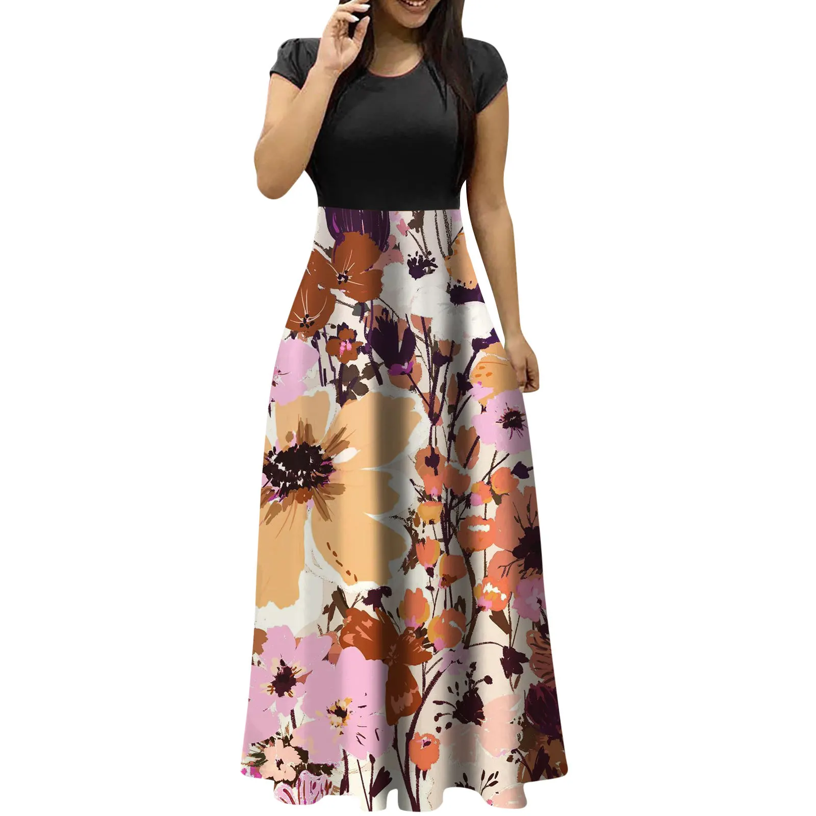 Wholesale 2024 fashion sexy ladies O-neck short sleeve Women floral print Dresses (CYY8888-10-1)