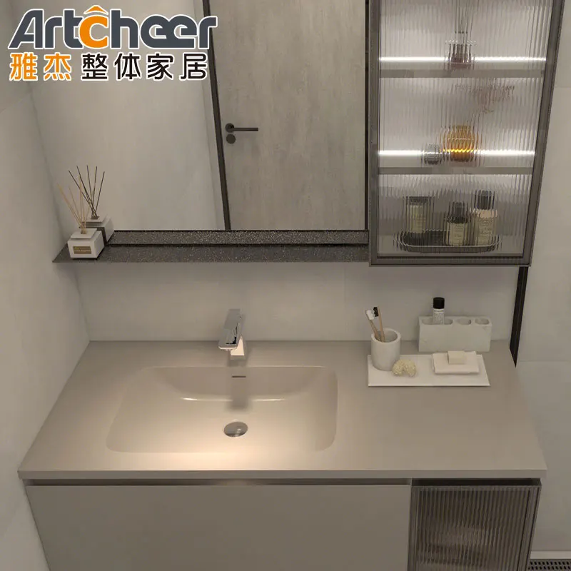 Cabinet vanities with ceramic basin and mirror modern mdf design