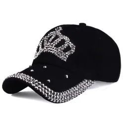 Fashion rhinestone crown baseball cap venta gorras por mayor cotton denim duck tongue cap