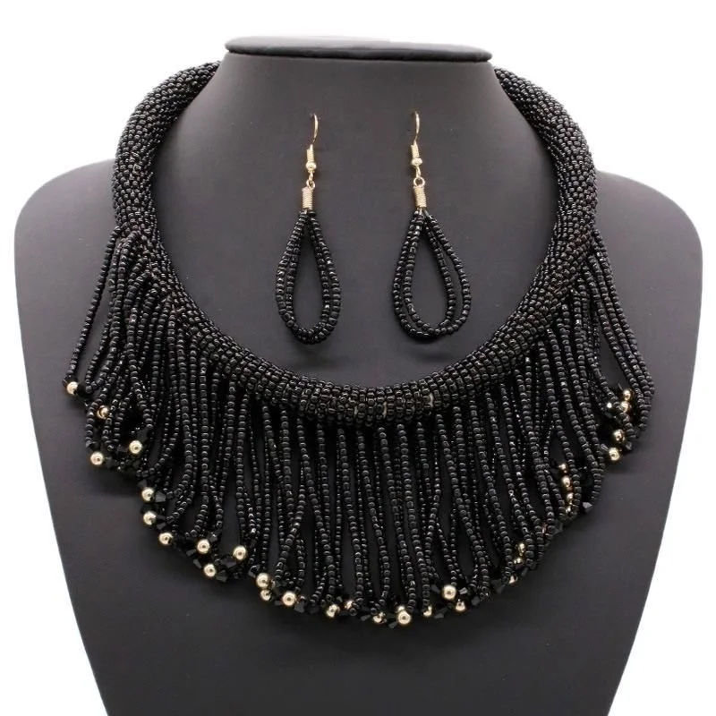Moyamiya hot selling seed beads colorful bohemian African ethnic statement choker necklace earring jewelry set