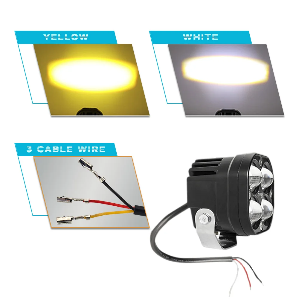 2PCS Car LED lens work light motorcycle 4led 40W spotlight gold light large field of view modified laser headlight