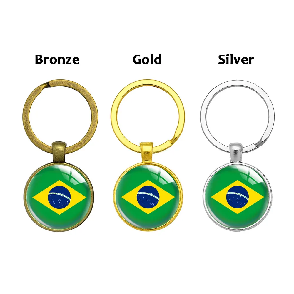 Factory 287 Countries Keychain National Country Flag Key Ring Silver Gold Brass Promotional Gift Glass Dome Cabochon Key Chain