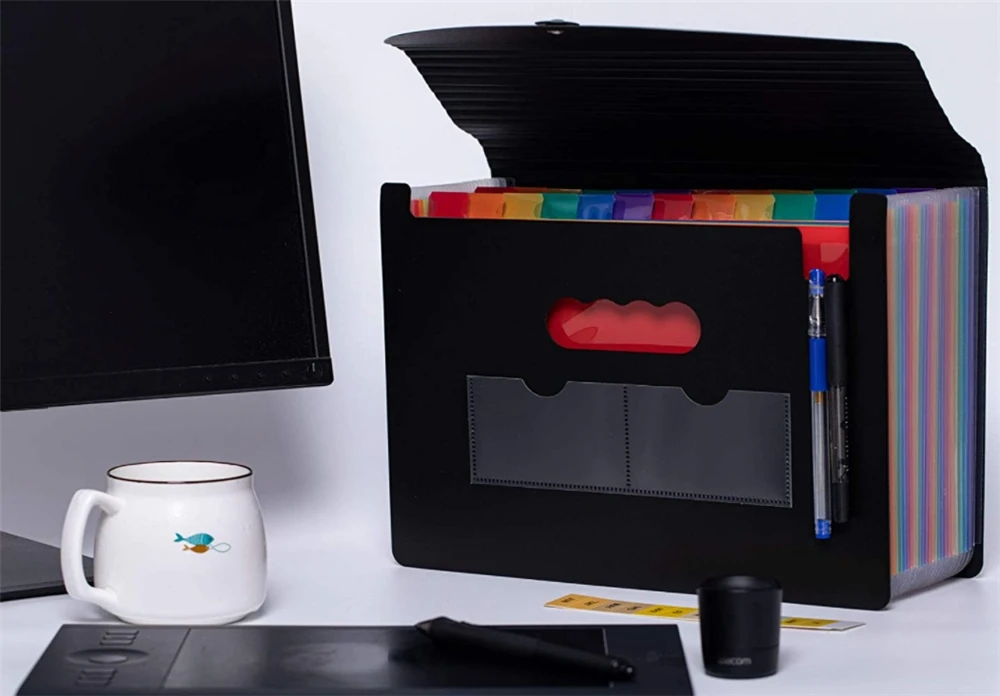 black document file folder Contact Paper Water Resistant File Holder 24 Pockets Expanding File Folder stationery