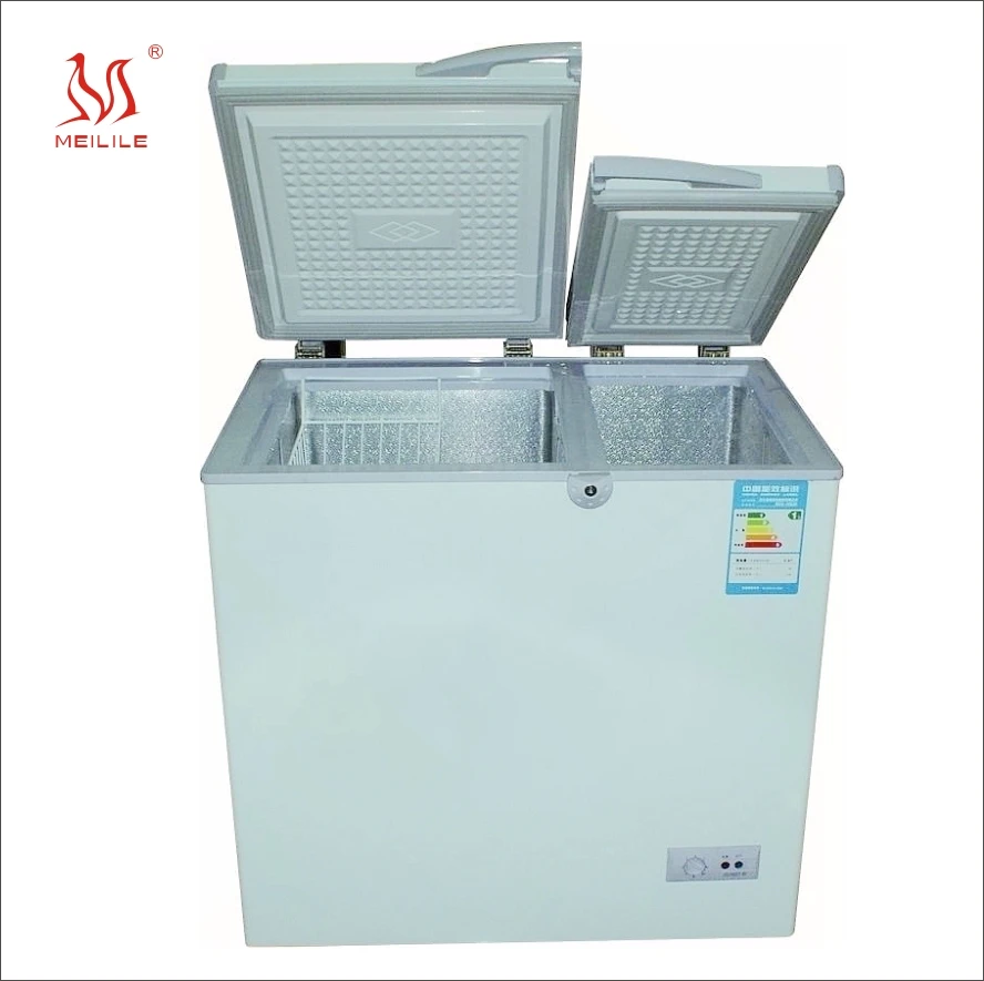Meilile BCD-305 24v DC solar freezer with two cabinets two temperature for hotel use