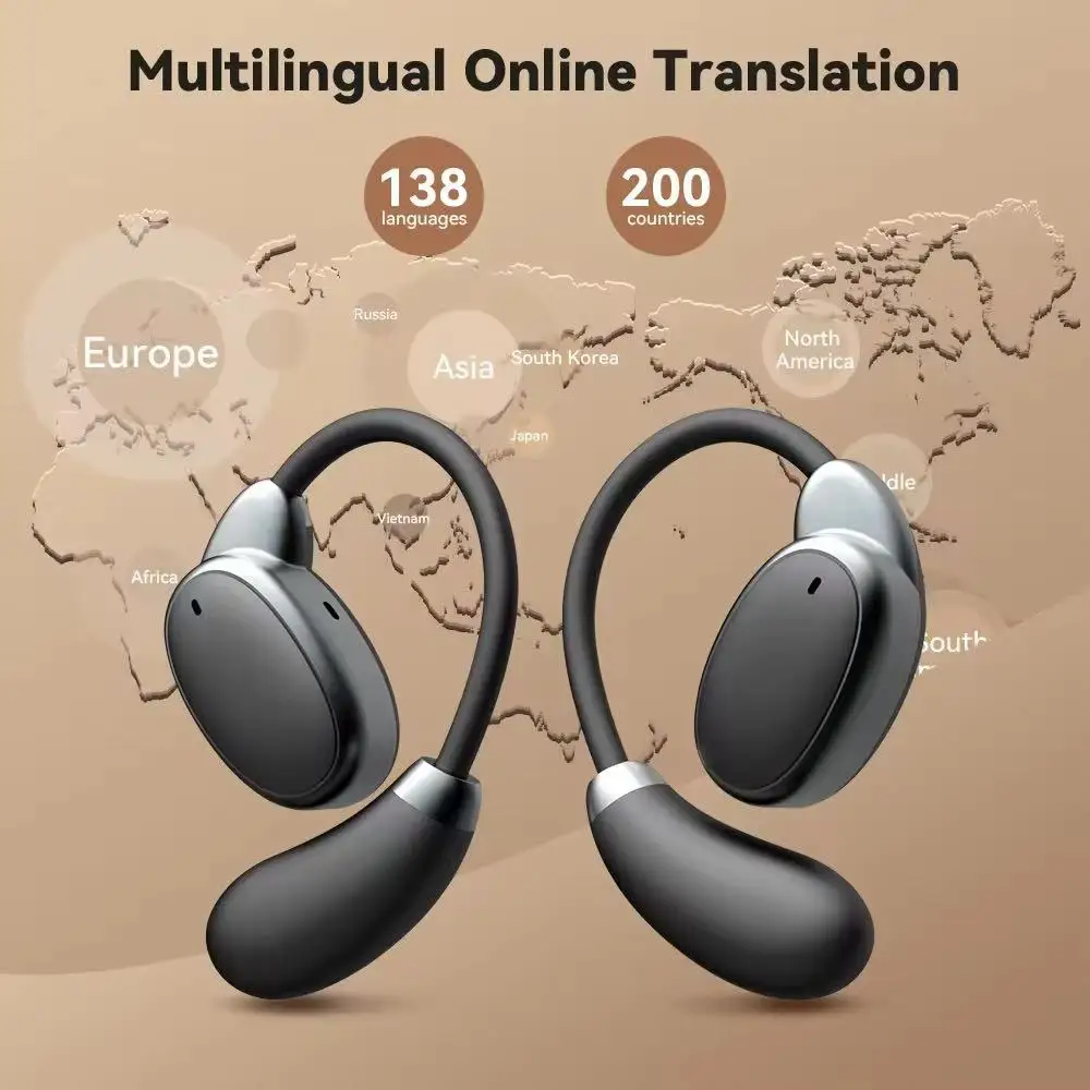 Wireless Translation Earbuds BT 5.3 Ear Hook Real Time Translator Earbuds Translator Headset for Business Travel and Learning