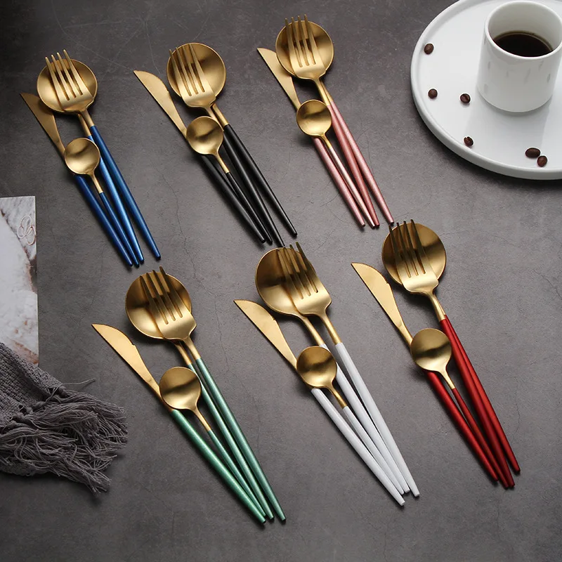 
Luxury Gold Plated Cutlery Set Stainless Steel Cutlery Sanding Polish Gold Flatware Set 