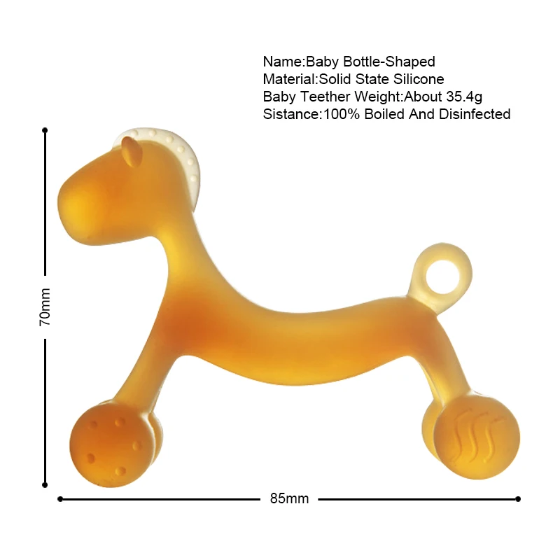 Food Grade Silicon 3D Horse Cartoon Baby Masticate Teething Toy With Chain