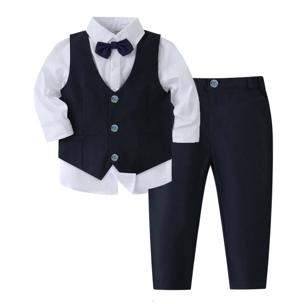 Baby Boys Wedding Clothes sets Kids Ring Bearer Outfit Formal Suit Toddler Clothes Cotton Waistcoat Gentleman Long Sleeve Pants