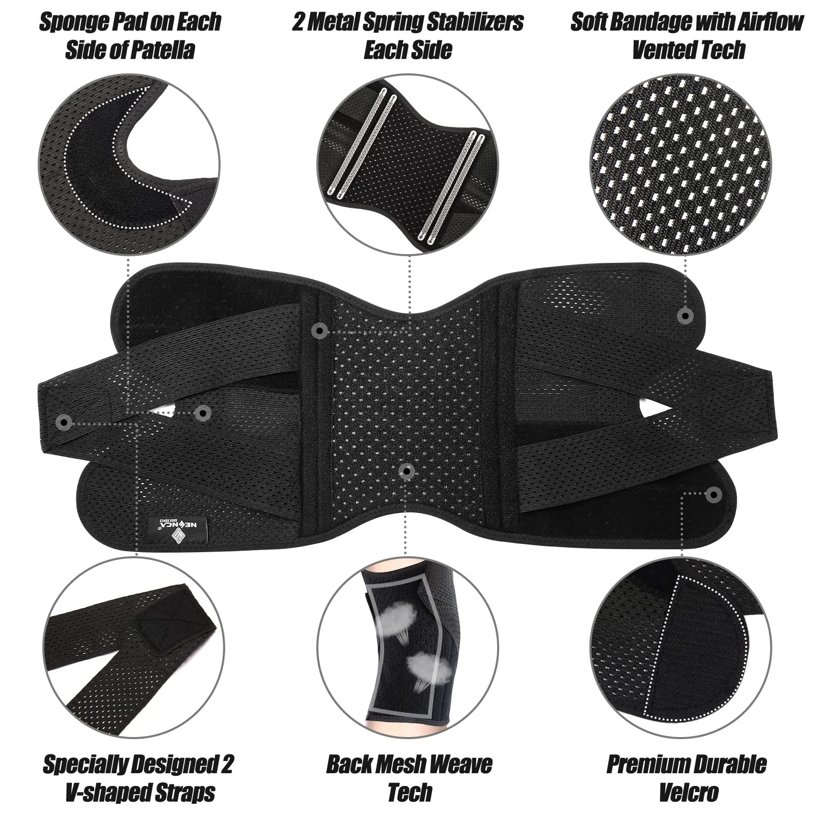 Knee Brace with Side Stabilizers for Meniscus Tear Knee Pain Injury Recovery Adjustable Sleeves Pads Brace Wraps Knee Support