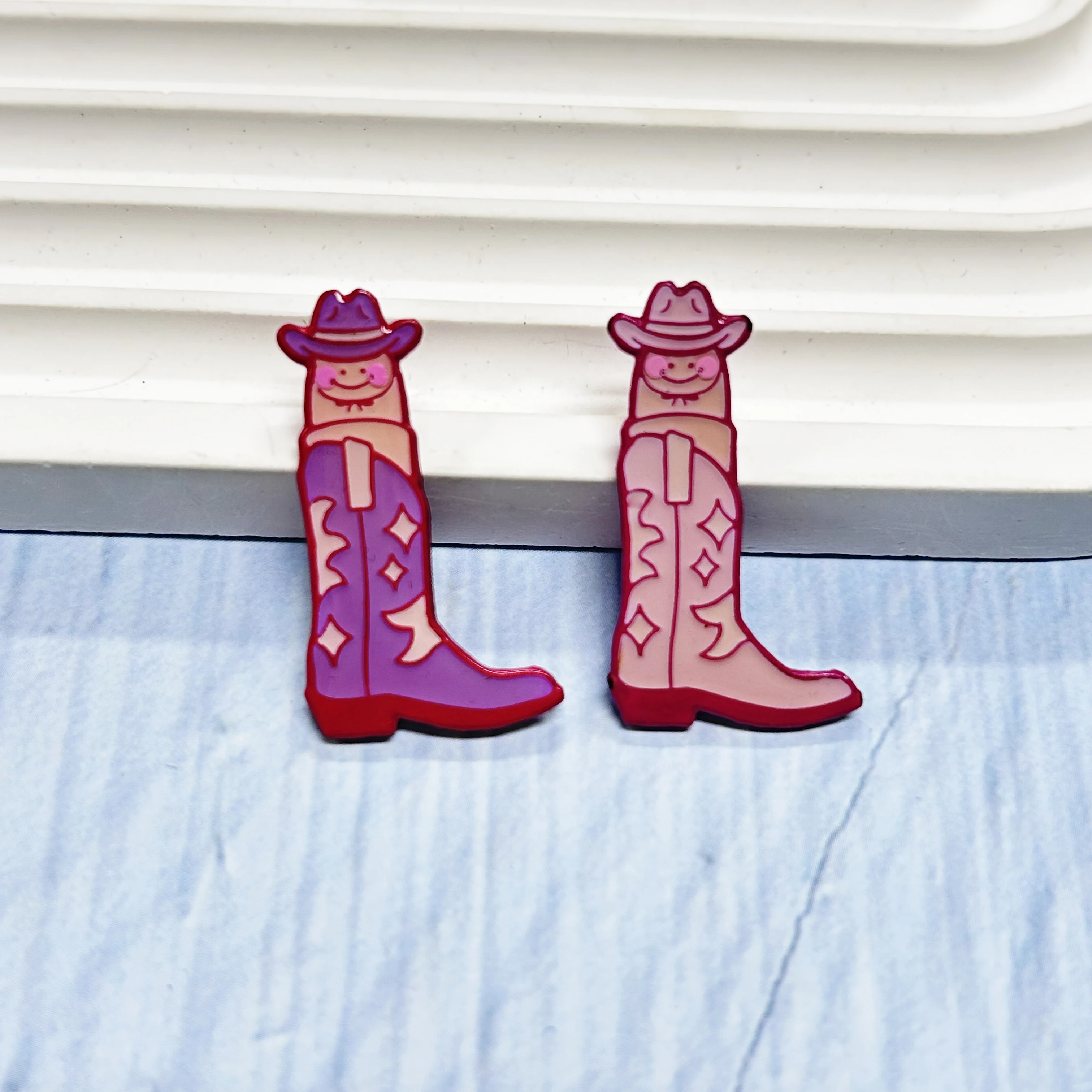 Cute pink snail boots green frog pattern custom personalized coloured with resin enamel pin