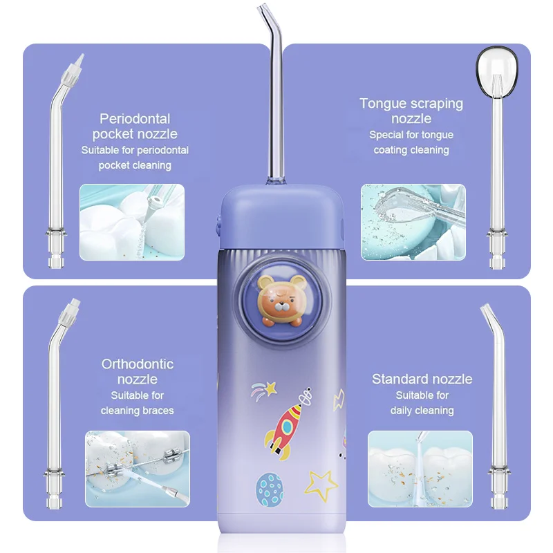 IPX7 Waterproof Kids Oral Dental Irrigator Mini Teeth Cleaner Electric Portable Water Dental Flosser with Detachable Water Tank