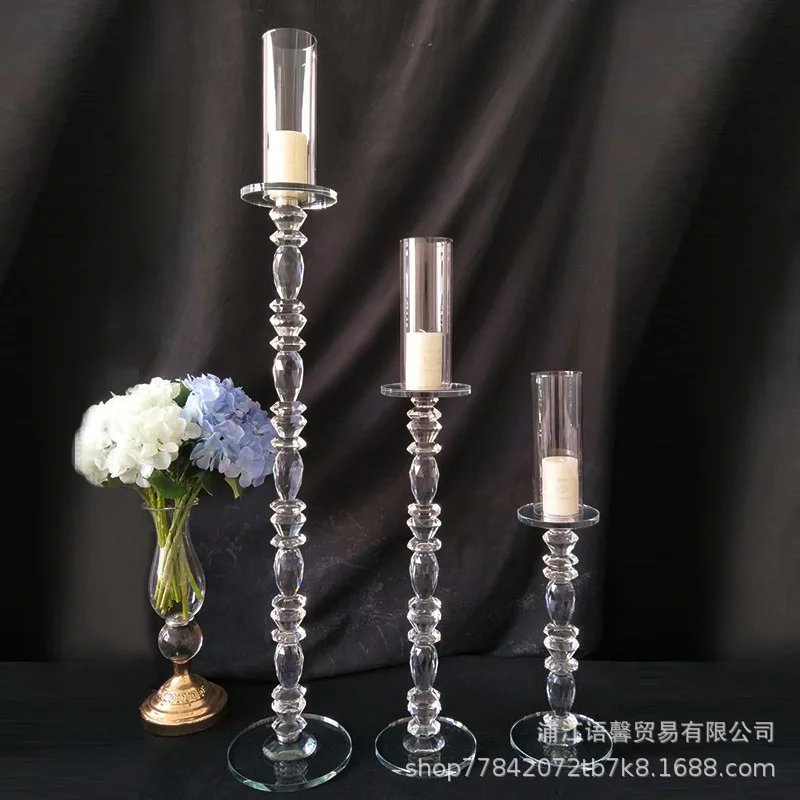 European Beautiful Clear soft outfit model room single candelabra head crystal candlestick wedding Candlestick