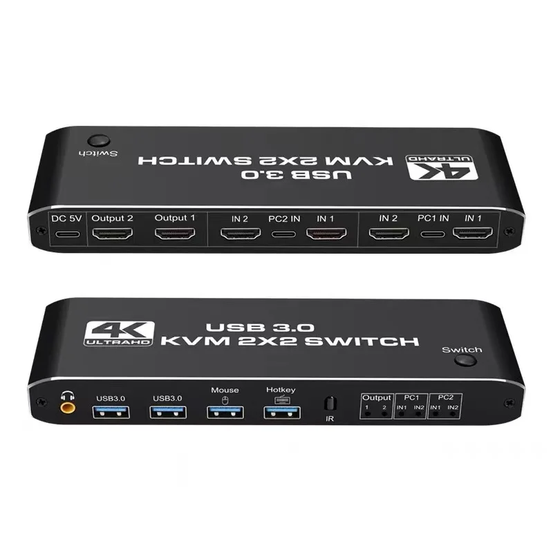 USB3.0 KVM двойной экран переключатель два в выхода hdmi Расширенная копия 4k @ 60 Гц Поддержка клавиатуры