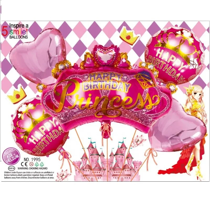 2021 New Style Happy Birthday  Balloon set  Trophy Aluminum balloon baby shower Crown princess girl  balloon 208236