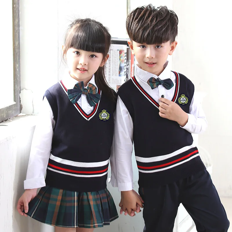 Custom International School Uniforms Sweater Vest And Girl Skirt & Boys Pants