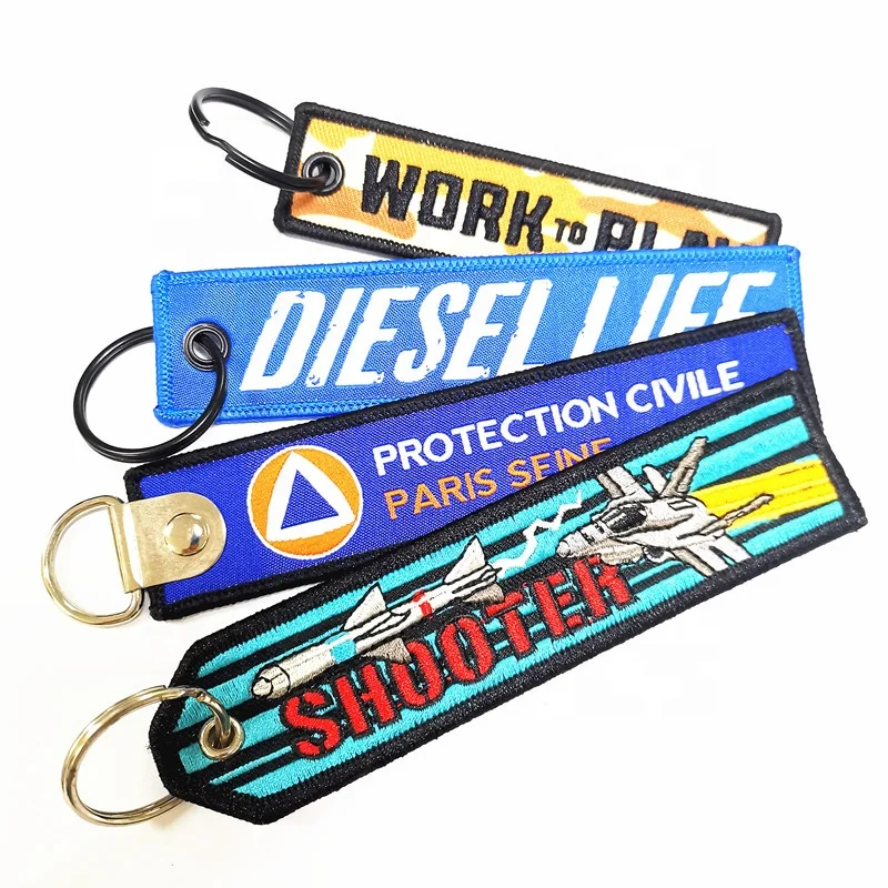 Cheap Custom Embroidered Twill fabric key chain, keyring, key tag