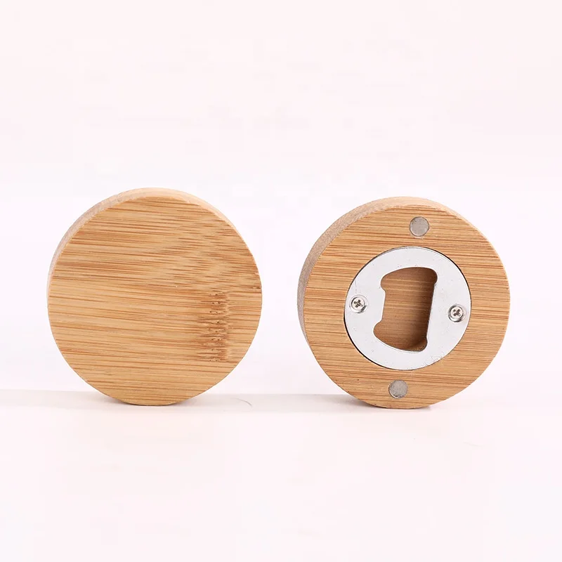 wooden sublimation bamboo keychain round shape bottle opener fridge magnet