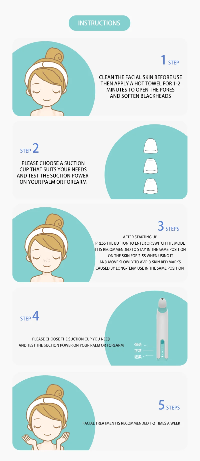 30x magnifying glass Mini Visible Blackhead Meter Three types of silicone tips and gears Mobile phone control 65Kpa suction