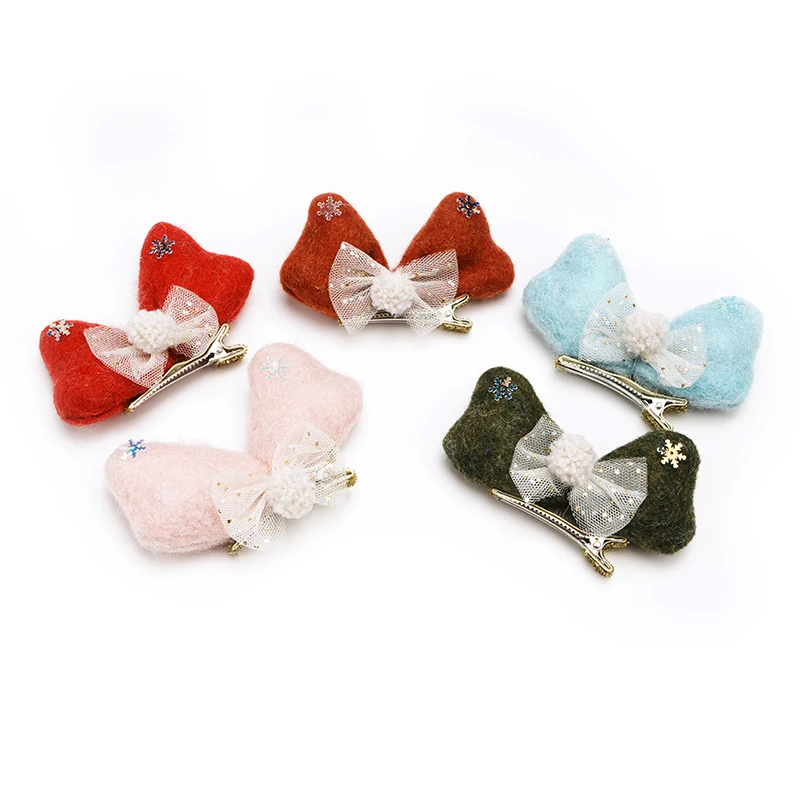 Christmas Baby Girls Hair Clips Bow Knot Headwear Hairpins Children Colorful Duckbill Clip Hair Accessories