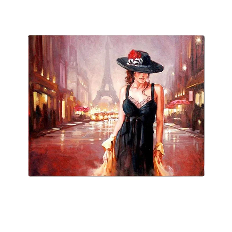 Wholesale Custom Oil Painting Kit Paris Street Girl Diy Paint By Numbers Kits Sets Paint  with Numbers