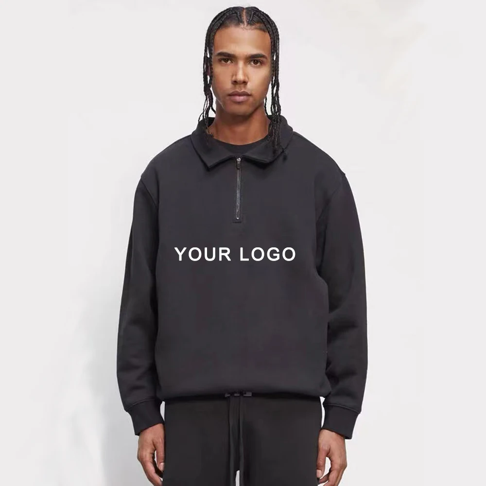 Custom Logo Cotton Breathable Blank oversized Unisex Sweater Stand 1/4 zip plus size Men Women Hoodies