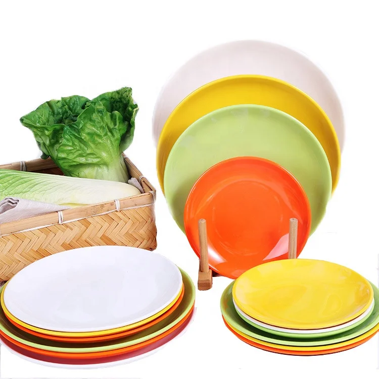 Round Pure color Dinner Plate Melamine Salad Steak Snack Plate Hotel Restaurant Kitchen Tableware