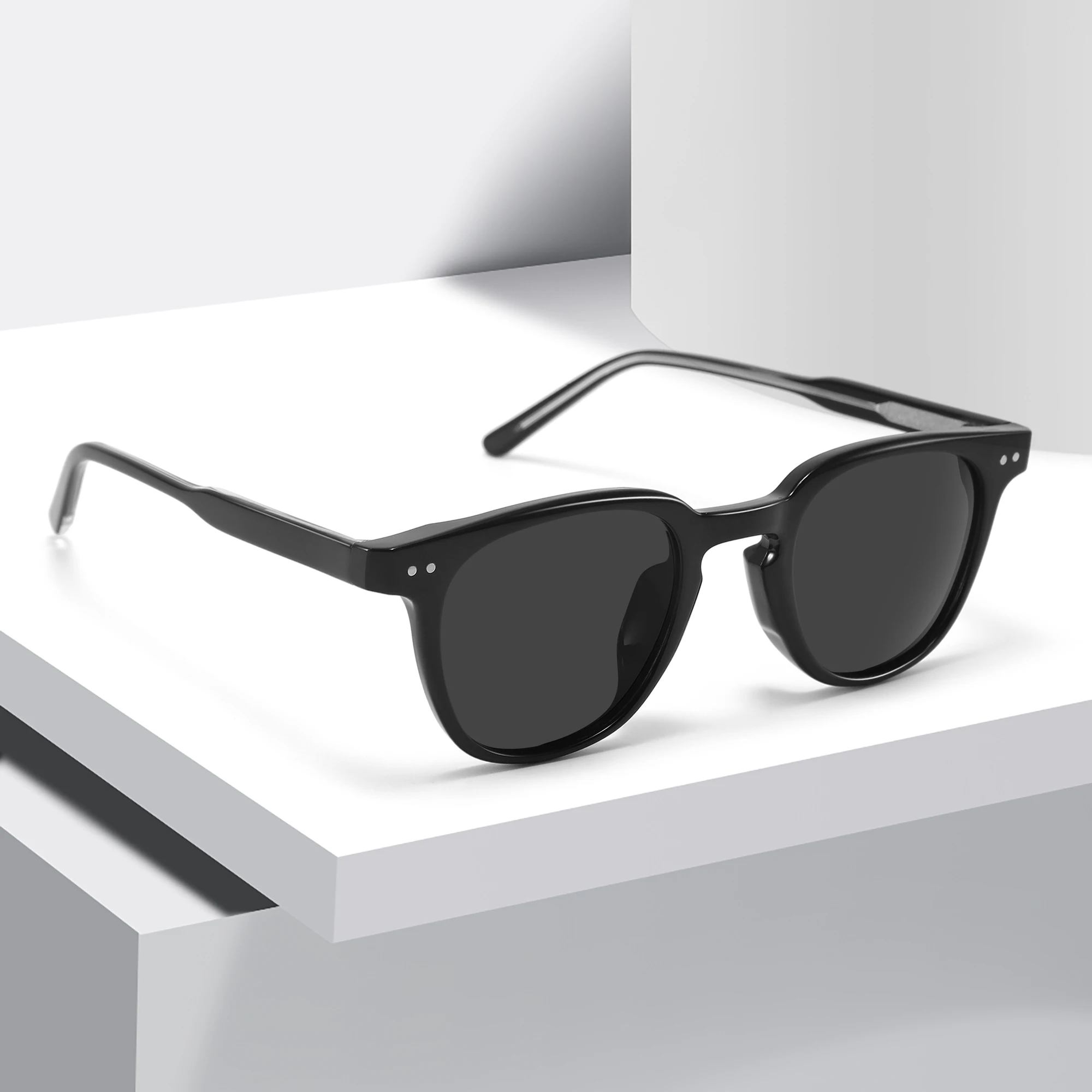 Vintage Custom 3D Metal Logo TR90 frame Acetate temple Polarized Round Shades Top Quality Handmade Fashion Sunglasses 2024