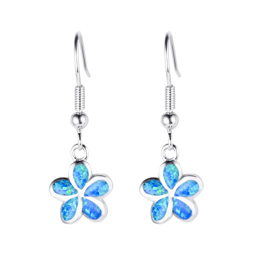 JCA New Fashion Sweet Girls Blue Opal Crystal Hook Earrings Flower Shaped Jewelry Opal Stone Earrings For Girl
