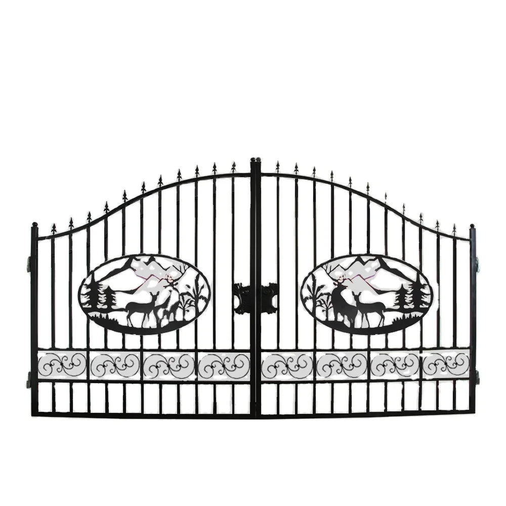 Suihe Factory Sale Modern New Deer Design 14FT/16FT/18FT/20FT Wrought Iron Driveway Main Gate
