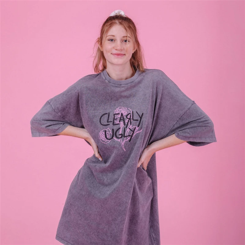 Clothing Manufacturers Summer Oversized Graphic Acid Stone Vintage Wash T-shirt Dress Women