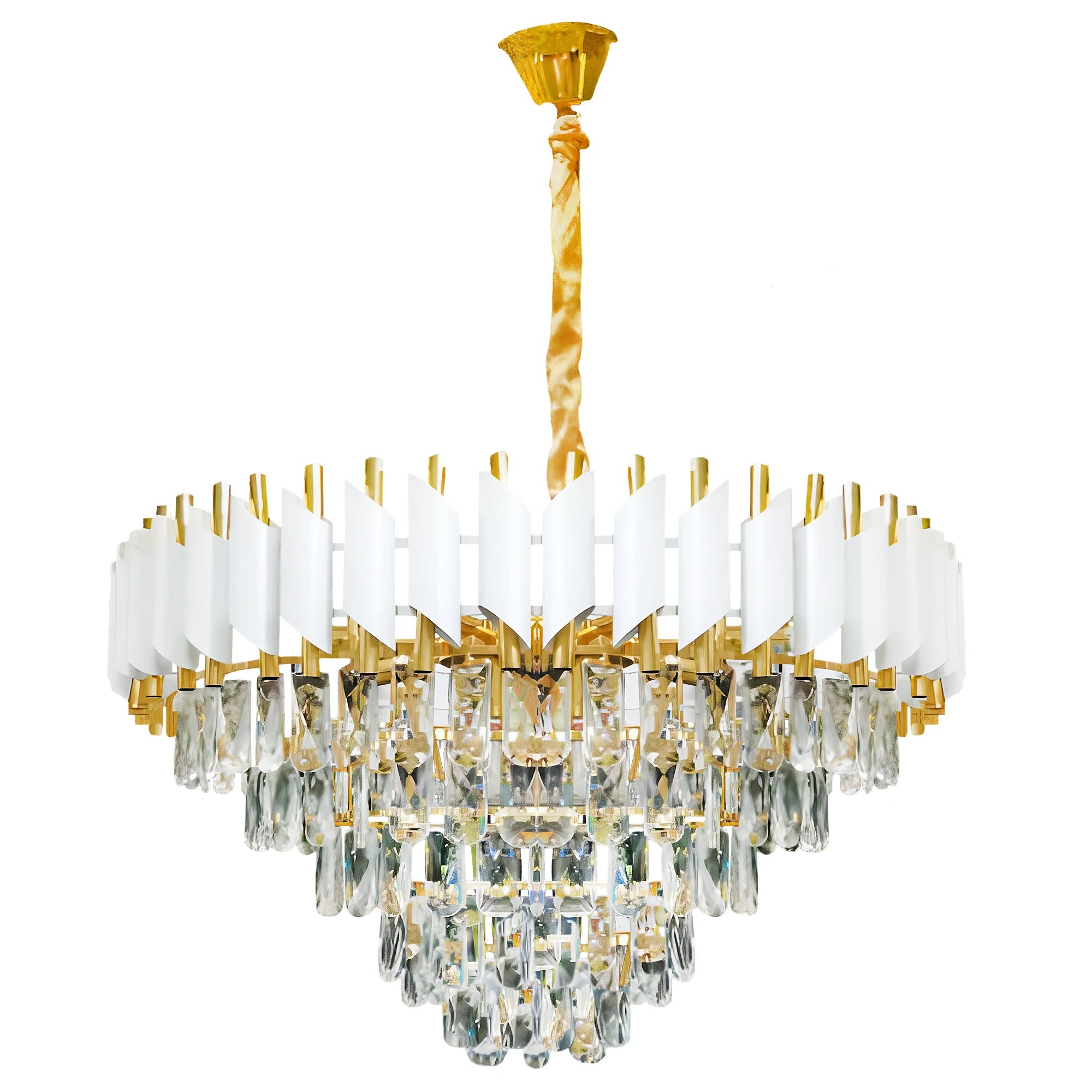 Luxury K9 Crystal Chandelier Aluminium round Gold LED Pendant Light with Silver Finish for Home and Hotel Decor 220V Voltage