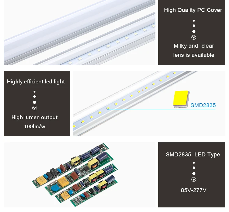 
AIER OEM&ODM 100lm-150lm/W FA8 R17D G13 Socket 4FT 8FT T8 Led Tube Light 