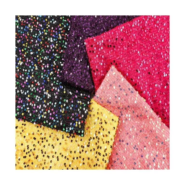 Full multicolor fancy sequin polyester fabric satin gold pieces messy flower wedding dress dress embroidered cloth