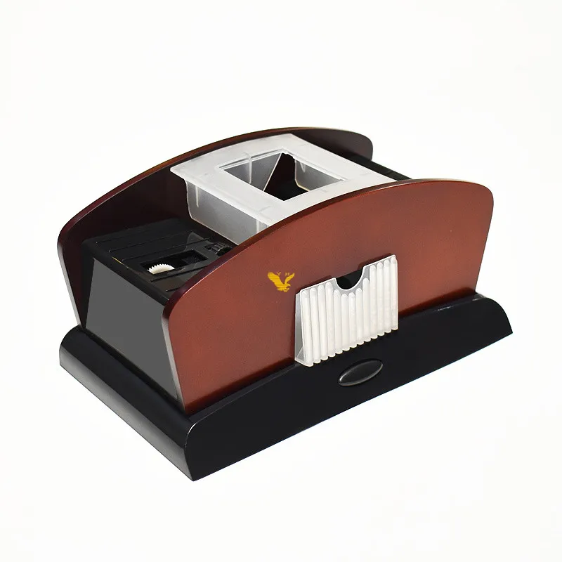 YH 4 AA Batteries Shuffler Machine 2 Decks Wooden Card Shuffler For Casino