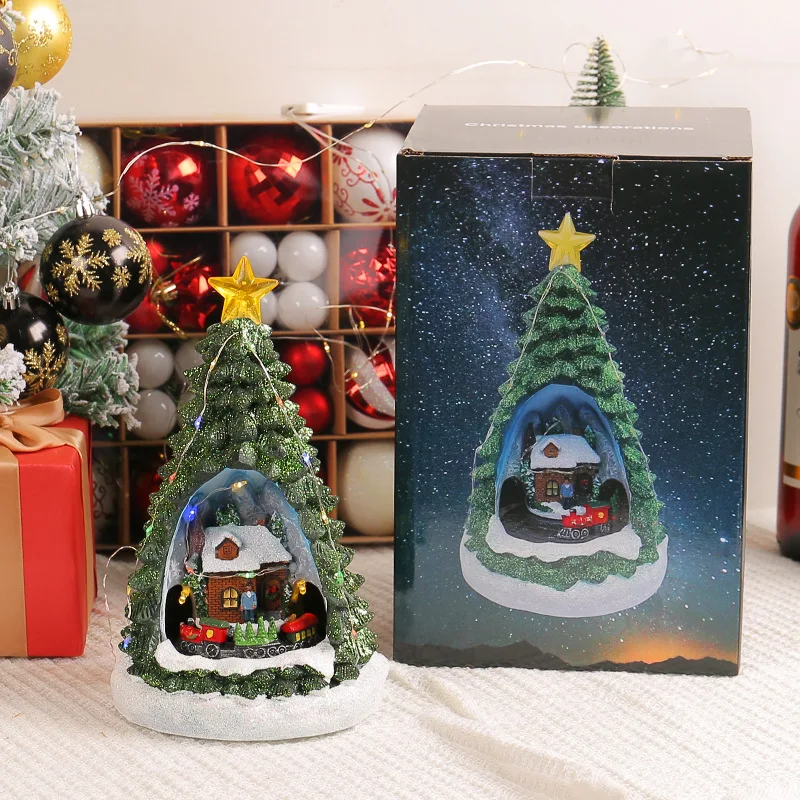 Christmas Tree Music Box Mini Christmas Tree with Led Lights Music Box wooden Jingle Bells Other Christmas Decorations
