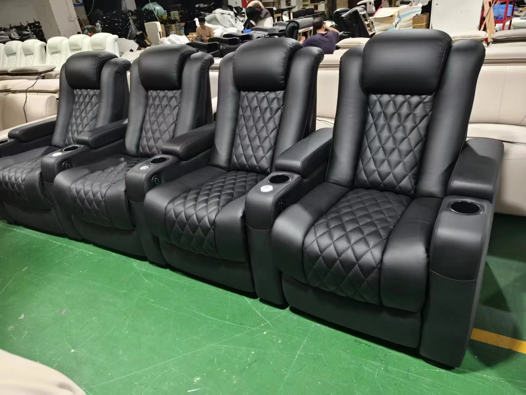 Italian leather home cinema sofa comfortable theatre seat electric recliner chair with wireless charger and led lights