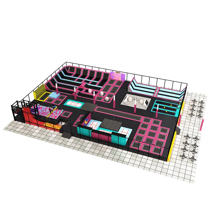 Climbing wall indoor trampoline park playground, free jumping commercial adult trampoline park