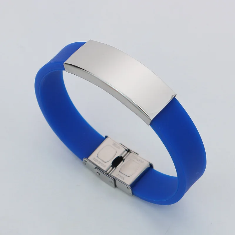 Eco Friendly Customizable Wristband Adjustable Belted Bangles Soft Rubber Silicone And Stainless Steel Letter Charm Bracelet Men