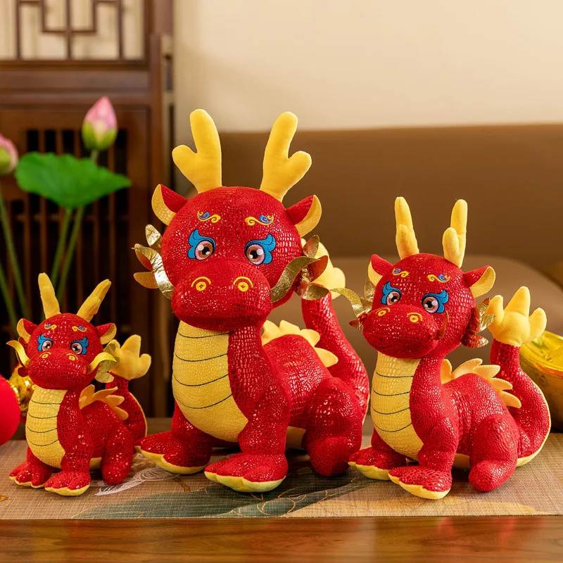 Factory wholesale red Chinese dragon plush toys Chinese elements gift wholesale