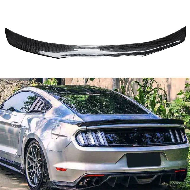 Gloss Black 3K Carbon Fiber Highkick Style Ducktail Trunk Wing Rear Spoiler For Ford Mustang