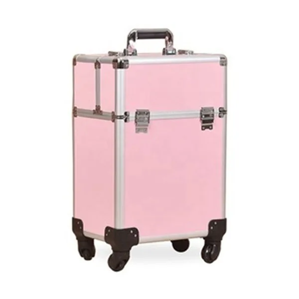 Rolling Aluminium Trolley Hairdressing Makeup Beauty  Zippered Case Private Label Cosmetics Carry Box Case