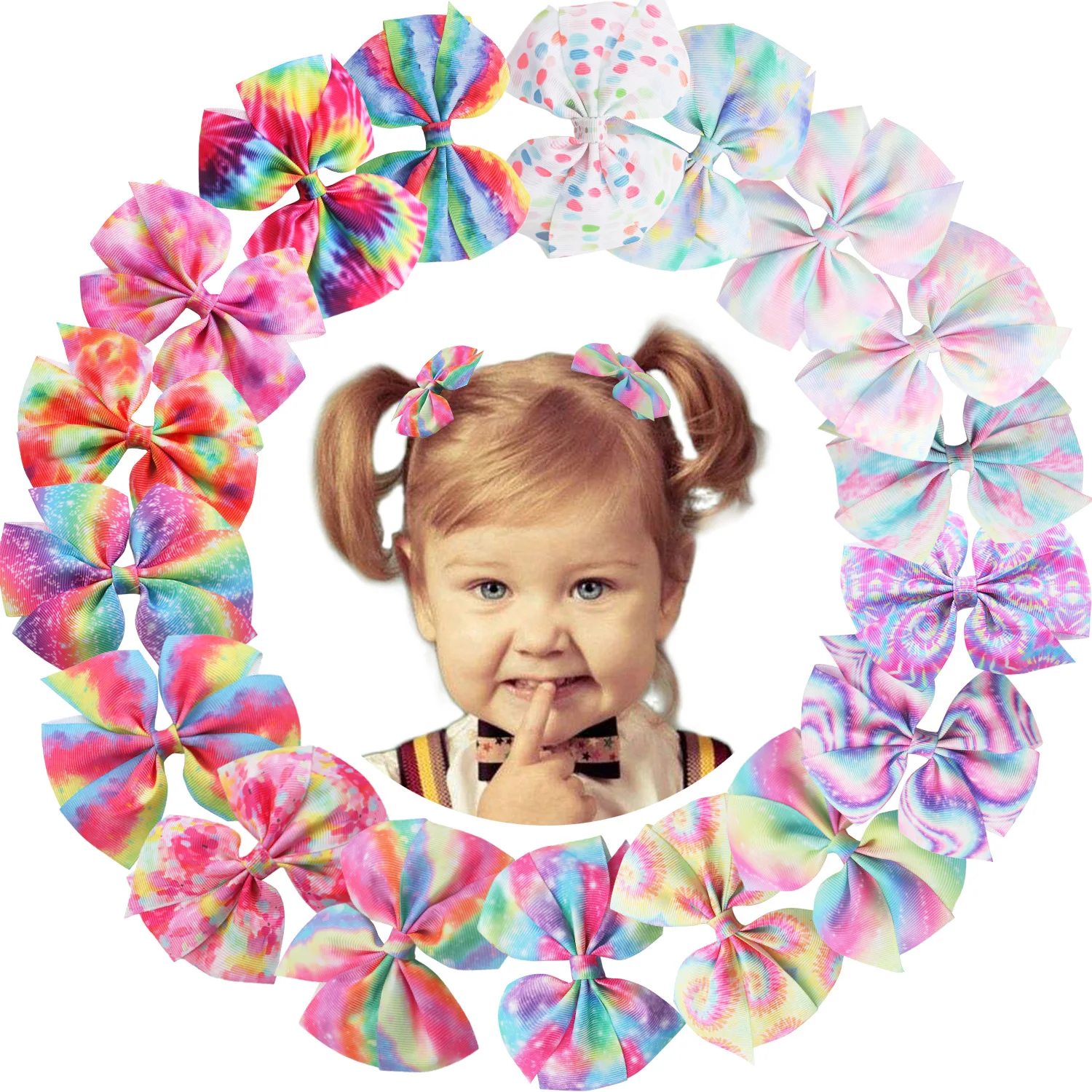2022 Colorful Grosgrain Ribbon 4Inch Bow Alligator Hair Clips for Girls