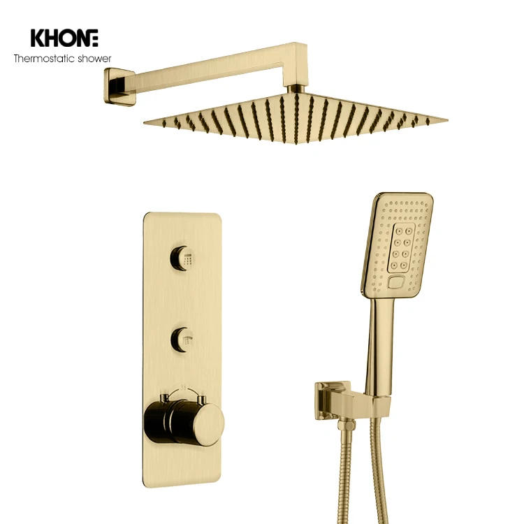wholesale Luxury Square gold Brass Bathroom concealed Thermostatic shower mixers set