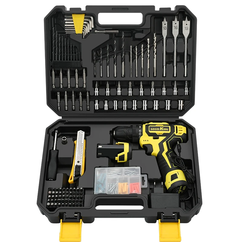 Goodking 92 Pieces Manufacture Electric Combo Kit Works Cordless Tools Power Tool Set Black Battery Carton Box 12V Household