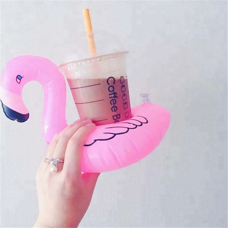 Factory Direct Cheap PVC Inflatable Flamingo Float Drink Pool Cup Holder Plastic Cooler for Wine & Promotions Carton Packing