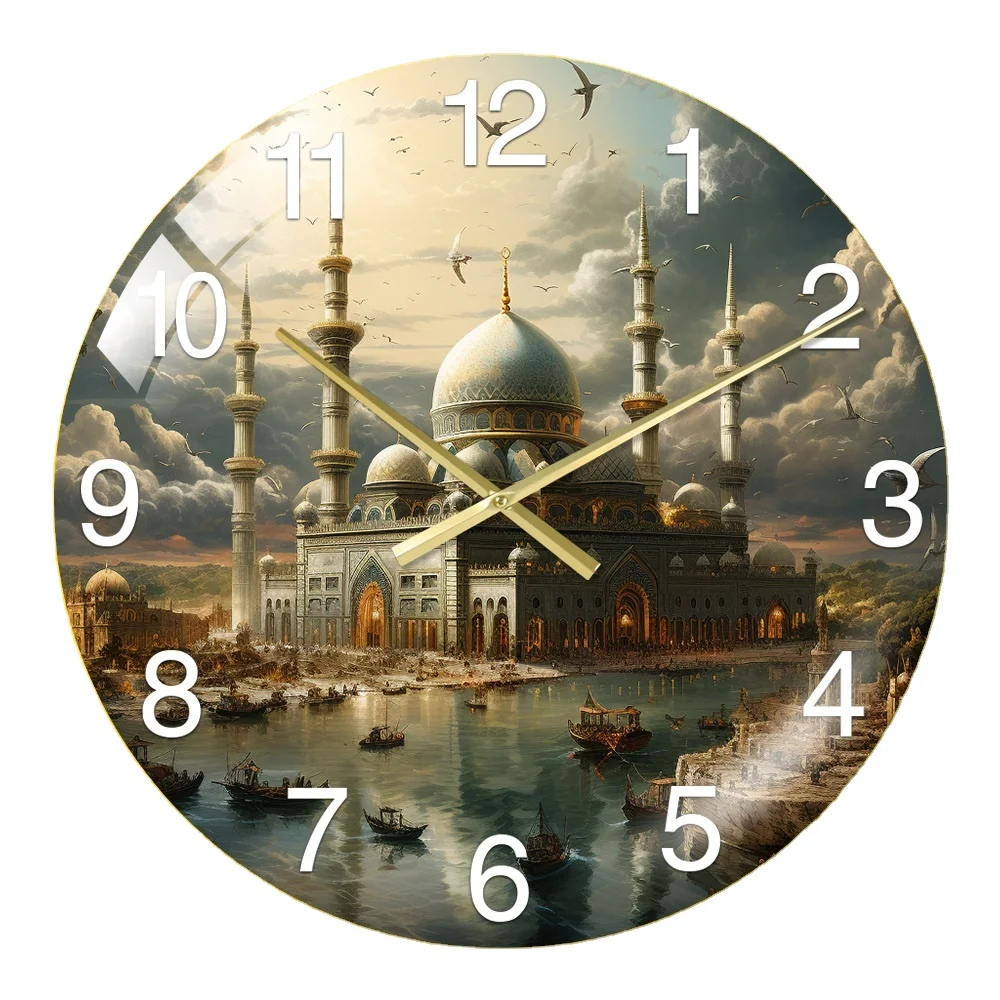 Modern Design Quartz Wall Clock Silent Glass Decorative Clock with Radio Needle Display & Natural Shape