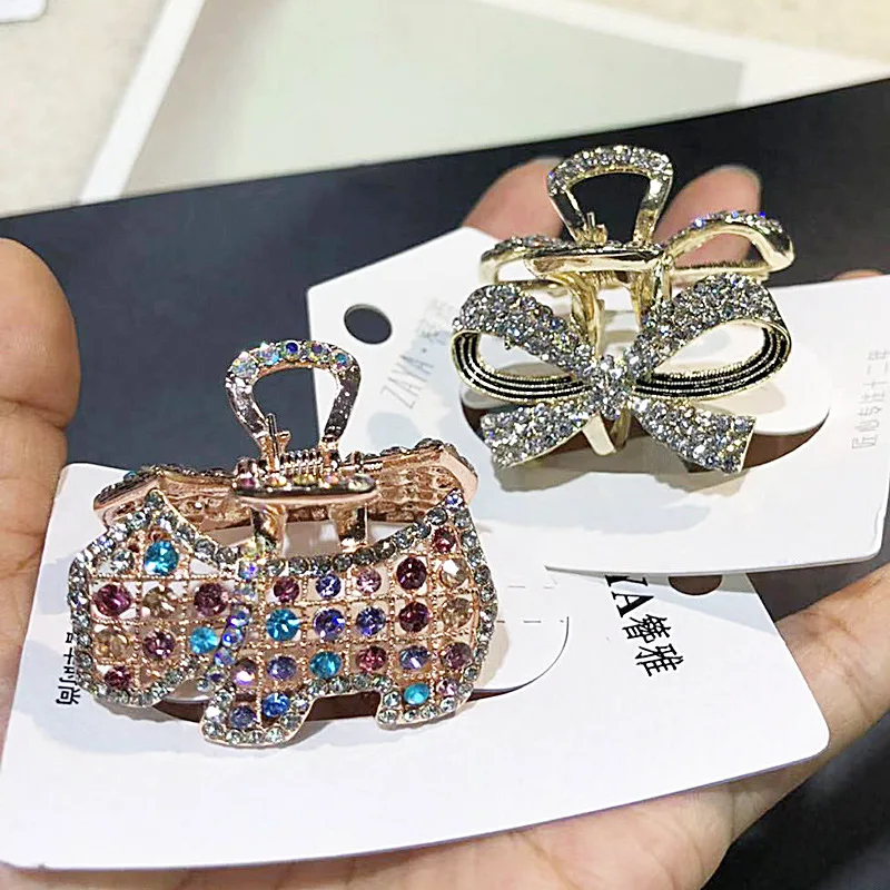 PUSHI новинка корейская мода дешевые Когти для волос со стразами металлические когти средний размер смешанные шпильки партия стразы
