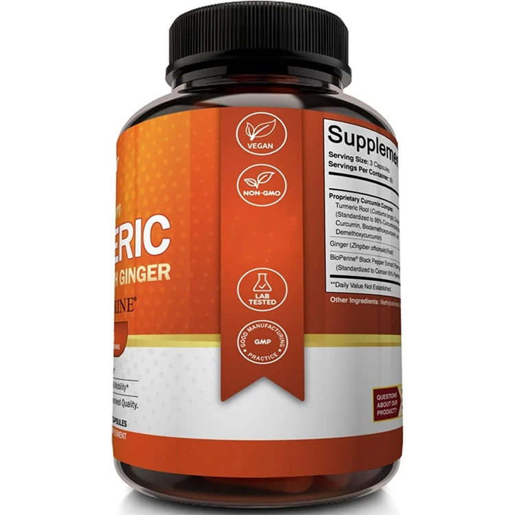 180 Capsules 95% Curcuminoids Antioxidant Turmeric Curcumin with Ginger and Black Pepper Supplements